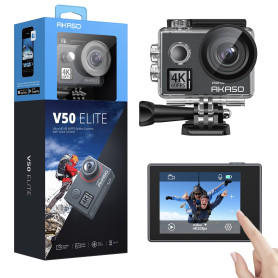 AKASO Caméra Sport 4K 60fps 20MP WiFi Télécommande Commande Vocale Ecran Tactile EIS Caméra Sportive Etanche sous Marine Angle V