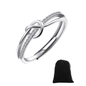 KGDUYC Bague Argent 925, Amour Noeud Bague Réglable, Bague Femme avec Zircone Cubique, Bague de Fiançailles ou de Promesse en Ar