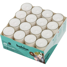 BOLSIUS Lot de 48 bougies à thé en forme de cups transparents - Longue durée de combustion - 8 heures - Sans scenté - Pour mood,