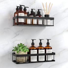 UUlioyer Etagère Douche, 2 PCS Etagere Salle de Bain Sans Percage, Rangement Douche, Support de gel Shampoing, Noir (Modèle de b