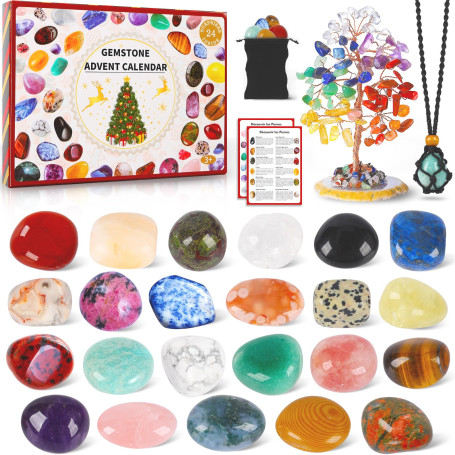 Calendrier De l'Avent 2025, 24 Surprises Avec Arbre De Cristal Des 7 Chakras, 23 Pierres Précieuses Naturelles, Calendrier De l'