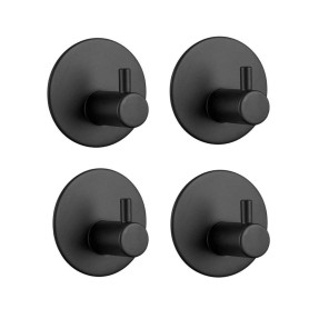 Feligio Crochet Adhesif Mural Noir 4 Pièces, Patere Salle de Bain en Acier Inoxydable, Porte Manteau Adhésif pour Cuisine Salle 