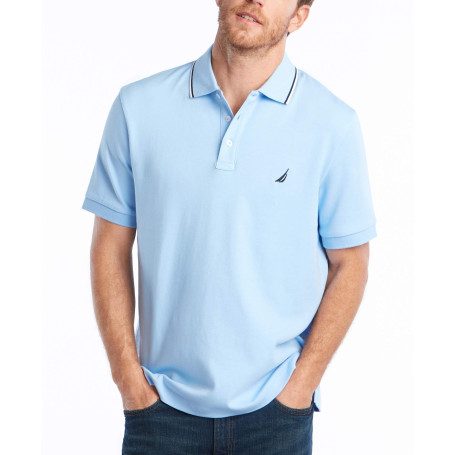 Nautica Classic Fit Short Sleeve Dual Tipped Collar Polo Shirt, Bleu midi, XL Homme