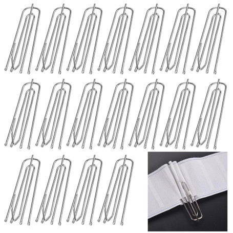 40 Pièces Crochets de Rideau en Acier Inoxydable, 4 Broches Crochet à Rideaux Métal, Crochets en Métal Robuste, Pincer Pli Croch