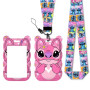Porte-carte Lilo & Stitch Angel & Stitch – Étui silicone rose + cordon tour de cou coloré – Badge scolaire/carte d’identité/pass