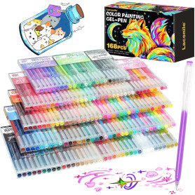Laconile Lot de 168 Stylos Gel Couleurs – Stylos Paillette, Pastel, Métallique et Néon – Stylo Gel Adulte pour Dessin, Coloriage