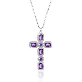 Linawe Collier à chaîne croisée pour femmes, pendentif en forme de diamant simulé, pierre de naissance et cristal, bijoux tendan