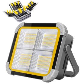 ERAY 150W Projecteur LED Rechargeable Portable avec 4 Panneaux Solaires, Lampe de Travail 12000mAh/336 Perles LED/4 Modes/IP64, 