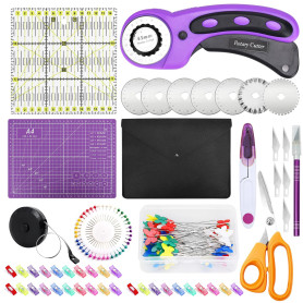 SAMISO Kit de Cutter Rotatif,Coupeur Rotatif,Tapis de Découpe A4 Ensemble Cutter Rotatif,lames de rechange,règle pour patchwork,