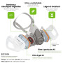 AirGearPro G-500 Masque de Protection Respiratoire Réutilisable, Anti poussière, Anti gaz avec Filtres et Lunettes de Protection