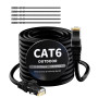 Mygatti Câble Ethernet CAT 6 - 20 m - Noir - Pour l'extérieur et l'intérieur - Étanche - Pose directe - Câble réseau Gigabit - U