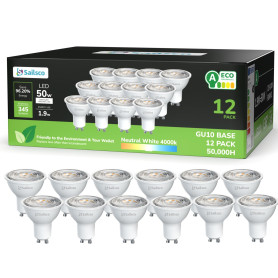 sailsco Classe A Ampoule GU10 LED Spot Blanc,1.9W équivalent 50W,345LM 4000K Ampoule LED GU10 Blanc Neutre,36° Angle Du Faisceau