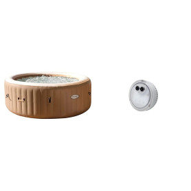 Intex Pure Spa Sahara 4 Places, Spa Gonflable Rond avec 120 Diffuseurs à Bulles, FiberTech, 795 Litres, LED Ambiance à Piles