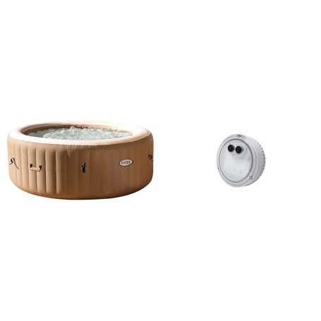 Intex Pure Spa Sahara 4 Places, Spa Gonflable Rond avec 120 Diffuseurs à Bulles, FiberTech, 795 Litres, LED Ambiance à Piles