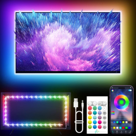 KANTUTOE Ruban LED TV, 5M TV LED pour 55"- 75" TV, musique sync Bluetooth app et télécommande TV LED Strip USB alimenté pour cha