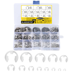 Kit, 500 Pièces Circlips E-Clip Externes, Ensemble de Bagues de Retenue à Ouverture Interne et Externe, Kit de Bagues Circlip à 