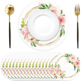 Lot de 50 Sets de Table en Papier Rond, Roses Sets de Table Papier, Ø 34 cm, décoration pour Table, Anniversaires, Mariages, Vac