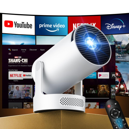 Kimwood Vidéoprojecteur Portable, [App intégrée] Mini Projecteur Video FHD 1080P avec Haut-parleur HiFi &Focale Ultra Courte Rét