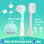 Seago recharge brosse a dent electrique enfant, brosse a dent bebe avec lumière LED 8 têtes, 60 jours d'utilisation, minuteur et