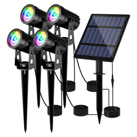 T-SUN Spot Solaire Extérieur 4 EN 1 Lampe Solaire Exterieur Couleur 2 Modes d'Éclairage RGB Lumière Solaire de Jardin Etanche IP