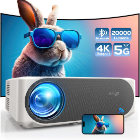 Vidéoprojecteur, 20000 Lumens 4K Supporte Retroprojecteur, AKIYO O8 Projecteur Native 1080P WiFi6 Bluetooth 5.2, 300'' Home Ciné