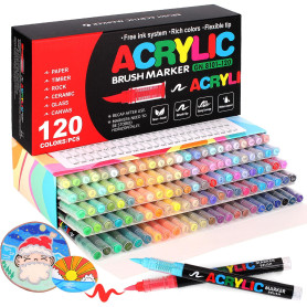 Laconile 120 Couleurs Feutre Acrylique, Stylos Acryliques à Pointe Pinceau pour le Coloriage Adulte ，Acrylic Paint Markers pour 