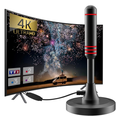 2025 Nouvelle Antenne TV Intérieur Puissante TNT, 500KM Longue Portée et Antenne TV Intérieure à 360 °, pour 1080P 4K Chaînes Té