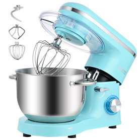 Kitchen in the box Robot Pâtissier 1400W, Bol 6,2L en Acier Inoxydable, 6 Vitesses, Fouet, Crochet et Batteur Inclus, Idéal pour