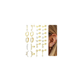 Adramata 12 Pairs Boucles d'Oreilles Femme Or Argent Hypoallergéniques Boucles d'Oreilles Femme Acier Inoxydable Creoles Or Arge