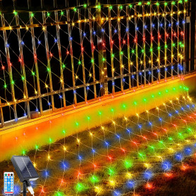 GHONLZIN LED Solaire Guirlande Lumineuse, 2x3M Guirlande Lumineuse Filet, 192 LEDs 8 Modes Étanche Extérieure Maille Lumineuse a