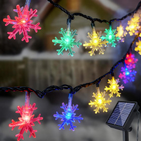 Fohil Guirlande Lumineuse Exterieur Solaire, 12M 100 LED Flocon de Neige Lumières de Noël Étanche 8 Modes Dècoration noël Exteri