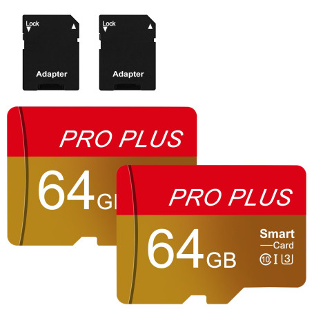 Carte Micro SD 64 Go, Lot de 2 SD Card avec Adaptateur UHS-I A1 C10 TF Carte Memoire Micro SD Cartes Mémoire Microsd pour Tablet