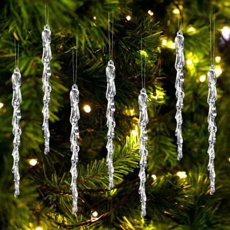 Kiiwah 20 Pieces Acrylique Stalactites Ornement Sapin de Noel, Cristal Glaçon Pendentif Décoration Sapin de Noel pour Intérieur 