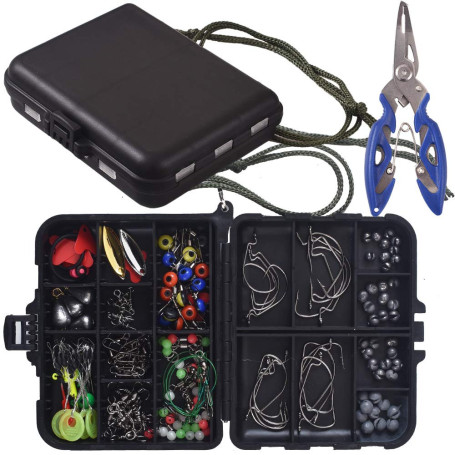 Newk Kit d'accessoires de pêche de 188 pièces, hameçons gabarits, poids de lancer de balle de basse, émerillons, glissières de p