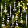 Kiiwah 21 Pièces Stalactites Flocons de Neige en Acrylique - Décorations de Sapin de Noël, Cristal Glaçon Ornement Suspendu, Pen