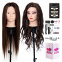 Tête d'entraînement avec 60% de vrais Cheveux Humains,28 Pouces Maquillage Cosmétologie Mannequin Tête avec Cheveux,Tressage Coi