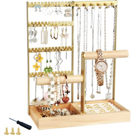 Rilime Présentoir à Bijoux, Porte Bijoux Femme Porte Boucle d'Oreille à 4 Niveaux, Présentoir Collier avec Plateau et Crochets p