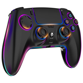 MYSTILUCK Manette Sans Fil pour PS-4/PS-3/Pro/PC/MAC/iOS/Android/Steam Deck, Gamepad avec éclairage RGB 7 Couleur/Joystick Effec