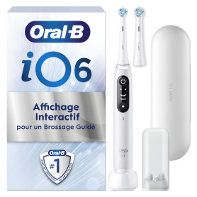 Oral-B Brosse A Dents Electrique iO 6 Blanche, 5 Modes De Brossage Dont Blancheur Et Soin Des Gencives, Capteur De Pression, Ecr