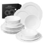 Navaris Assiettes Service de Table 6 Personnes - Ensemble Service Vaisselle en Porcelaine Blanc - Lot avec 6x Assiette Plate 6x 