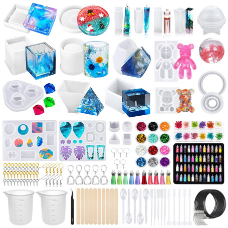 JOTOL Grandde Moulle Silicone,132pcs Kit Resine Epoxy DIY Complet,Carres,Ronds et Cylindrique pour Bijoux Stylo Support Pot de F