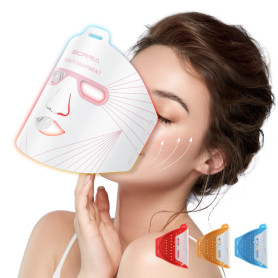 IBORRIA Masque Facial LED de Visage Luminothérapie, Thérapie par la Lumière Rouge Anti-Âge, 3 Couleurs, Raffermissant, Éclaircis