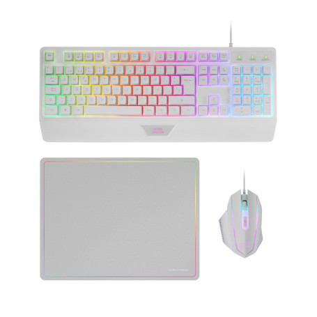Mars Gaming MCP124, Combo Gaming 3 en 1, Clavier Ergonomique H-Mech LED RVB, Souris RGB 3200DPI Switches HUANO, Tapis Nano Texti