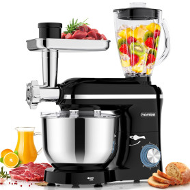 Homlee 3 en 1Robot Pâtissier 2000W Robot Patissier Multifonctions, avec Hachoir à Viande 1,5L Électrique de Jus,5.5L Bol Mélang