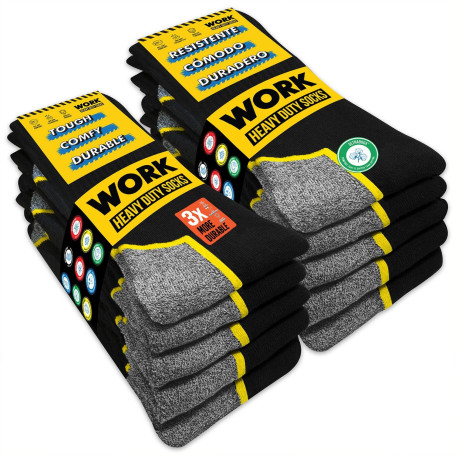 SOXCO chaussettes de travail homme 10 Paires, WORK socks lot de 10 paires