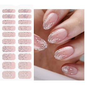 JMEOWIO Autocollant Ongles Gel UV Paillettes Rose Clair Gel Nail Art Stickers Semi-durci Stickers Ongle Deco Ongle Design Manucu
