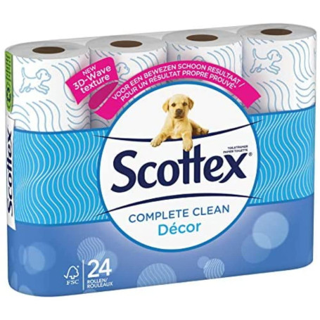 SCOTTEX Classic Décor - Papier Toilette 2 plis (24 rouleaux) - doux et résistant - solution 3 en 1