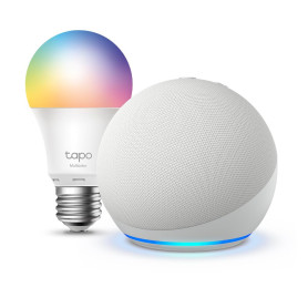 Echo Dot (5e génération) | Blanc + Tapo L530EA ampoule connectée LED (E27), Fonctionne avec Alexa - Kit de démarrage Maison conn