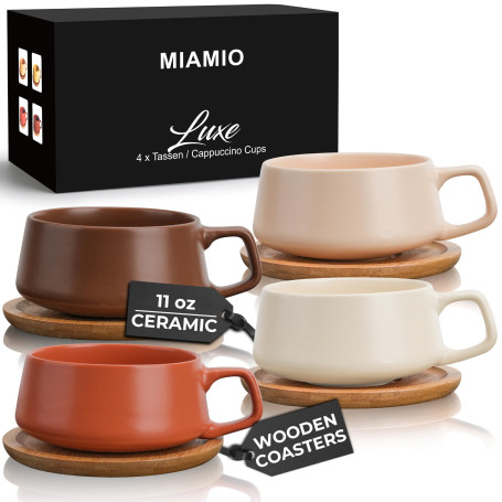MIAMIO - 4 x 320 ml tasses à café/set de tasses et soucoupes/tasses à café en grès élégantes et modernes - Set Luxe collection 4