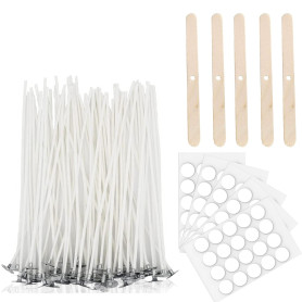 BINJCE 100 Pièces Meche Bougie, Meches pour Bougies 10 cm, Kit Meche a Bougie,Mèches pour Bougies, avec Supports de Bois et Auto